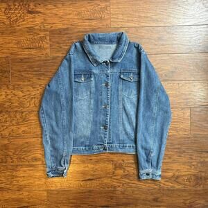 YZBL Jeans Retro Medium Wash Denim Trucker Jacket Size Women's XL